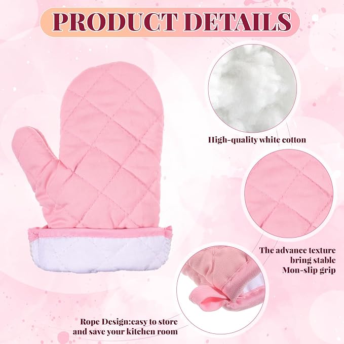 Oven Mitts and Pot Holders Sets, 2 Pcs Heat Resistant 500 °F, Extra Thicken Long Kitchen Cotton Oven Mitt Pot Holder for Cooking Baking Grilling (Pink)