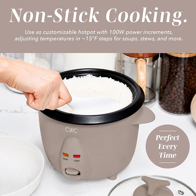 COOK WITH COLOR 6 Cup Rice Cooker 300W - Effortless Cooking and Perfectly, Cooks 3 Cups of Raw Rice for 6 Cups of Cooked Rice, Warm Grey
