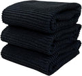 Black Kitchen Hand Dish Towels, Set of 3, 100% Cotton, 18" x 28" | Terry Loop Ribbed Textured, Soft & Absorbent Cleaning Cloth, Quick Dry, Multipurpose for Everyday Use