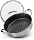 COOKER KING 5Qt Hybrid Sauté Pan with Lid, Nonstick Braiser, Chicken fryer | Non-Toxic Coating Pot, Dishwasher & Oven Safe, Induction Ready, Dual Cool Handle, 3-Ply Stainless Steel Clad for Fast Heat