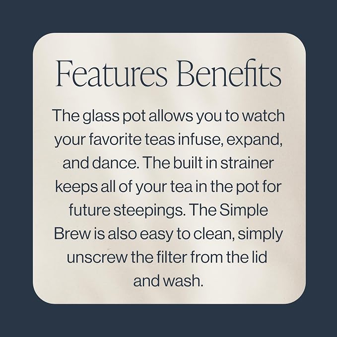 Rishi Tea Simple Brew Teapot for Loose Tea, Borosilicate Glass, 1000ml | Borosilicate Glass Teapot, Built-In Strainer, Everyday Teaware, Easy to Clean, Sustainable, For Loose Leaf Tea