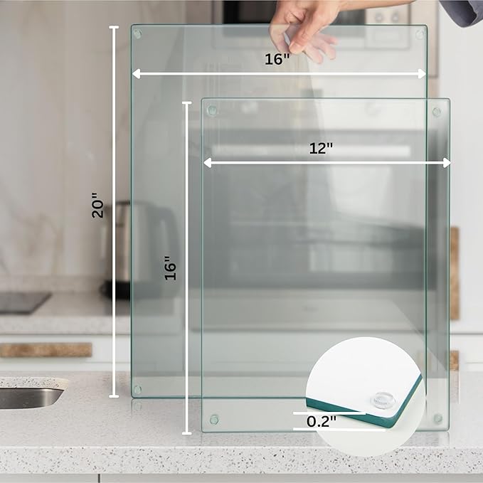 Glass Cutting Board 20”x16”: Tempered Glass Kitchen Counter Protector - Durable- Scratch-Resistant, Heat-Proof - Clear Design