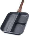 Sensarte Nonstick 11-Inch Square Grill Pan, 3-Section Versatile Breakfast Skillet, Die-cast Aluminum, PFOA, PFOS, APEO Free, Induction, Gas, Electric, Glass, Ceramic