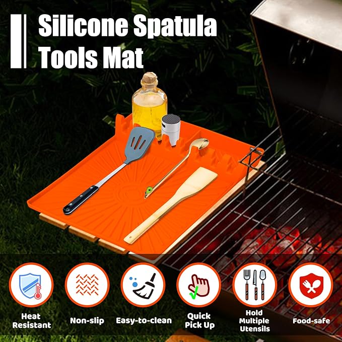 Large Silicone Grill Mat with Drip Pad, Heat Resistant Spatula Holder for Blackstone Side Shelf & Outdoor Kitchen Countertop, Reusable Griddle Accessories for BBQ Enthusiasts and Home Cooks | Heat Resistant Spatula Holder, Reusable Griddle Accessories ...