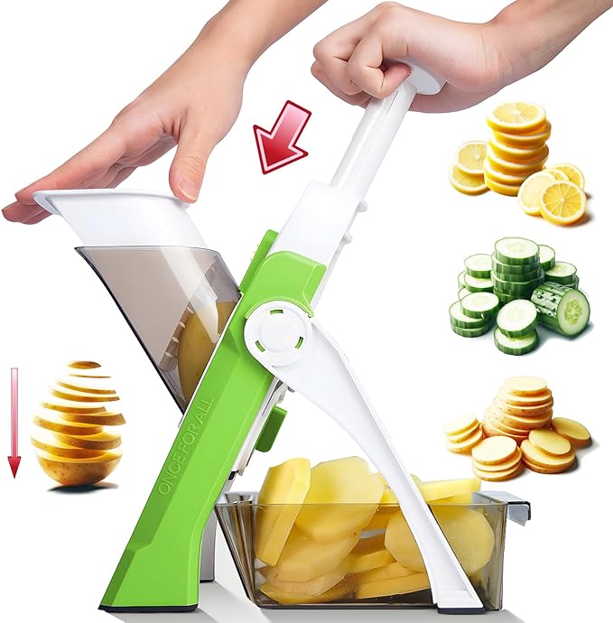 ONCE FOR ALL Safe Mandoline Slicer, Vegetable Slicer Potato Slicer, Green | Vegetable Slicer For Food Potato Slices, Thickness Adjustable 0.1-8 mm Kitchen Artifact Fast Meal Prep, Gift, Only Slicer