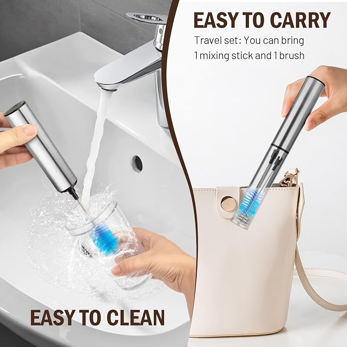 Milk Frother Wand for Coffee,Foamer,Latte,Cappuccino,Chocolate,Egg(Silvery) | Rechargeable Electric Handheld Frother Whisk with 5 Heads 2 Speeds