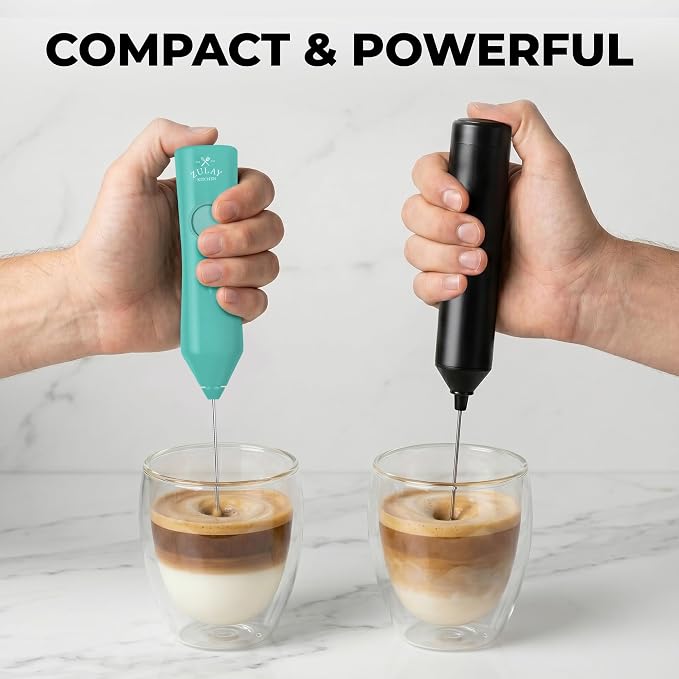Zulay Kitchen Rechargeable Milk Frother Handheld - Frother Wand, Drink Mixer, Electric Whisk Frother, for Cappuccinos, Matcha & Protein Powder - Dynamic Triple Whisk, 3 Speed 500mAh Mint