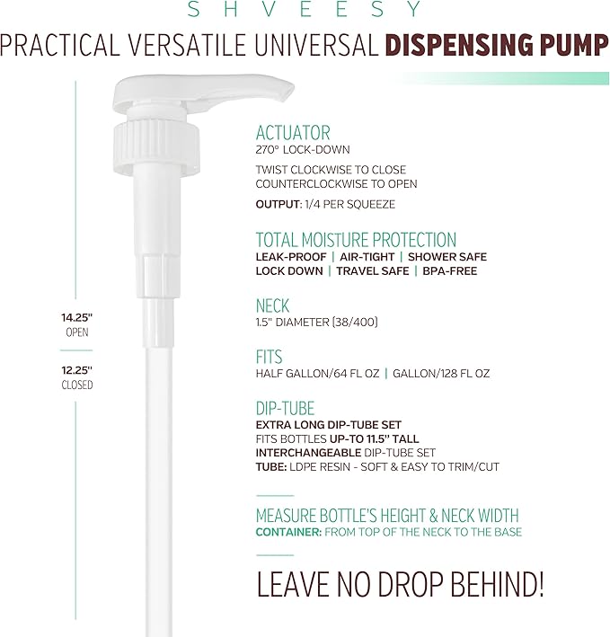 Gallon Pump Dispenser - for Plastic or Glass Bottles – Heavy-Duty Leak Proof for Commercial and Household Use – Non-BPA Plastic (Pack of 6)