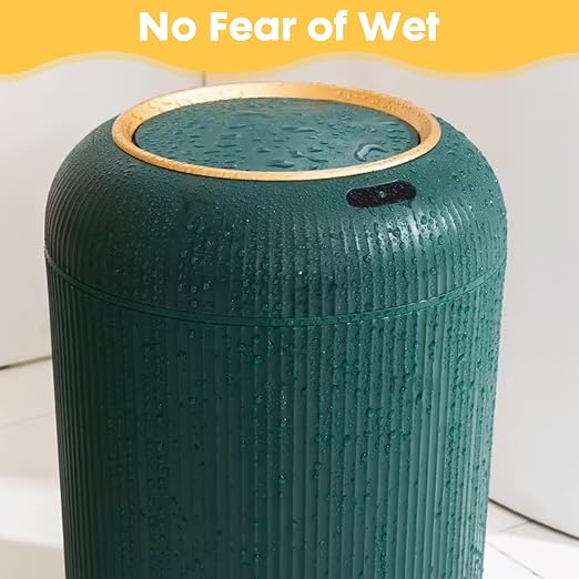 Bathroom Trash Can Automatic Touchless,Gold Green Small Garbage Can | 3 Gallon Smart Sensor Trash Bin,Plastic Waste basket with Lid and Legs Touchless Trash Bin for Kitchen,Bedroom,Toilet,Office
