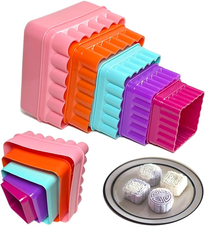 Cookie Biscuit Cutter Set, Two Side Cookie Cutters Plastic Set Multi-size Cake Fruit Vegetable Shapes Cutter Random color (Square Shaped, 5 Pack)