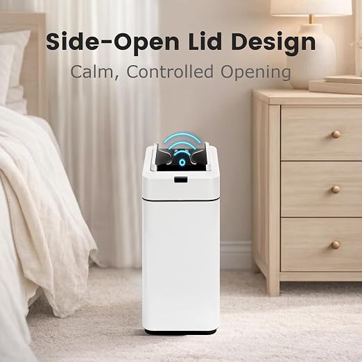 SYNCVIBE Slim Bathroom Trash Can, 2.6 Gallon, Butterfly Sensor Lid, White | Stainless Steel Garbage Can, Automatic Trash Bin, IPX5 Waterproof Wastebasket for Under Counter and Small Spaces