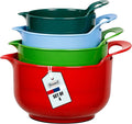 BoxedHome 4 Pack Nesting Mixing Bowl Christmas Set with Pour Spout and Handle, BPA free Microwave & Dishwasher Safe(Christmas colours, 4 Pack with Handle)