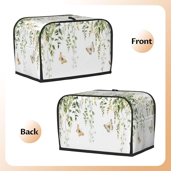 2 Slice Toaster Cover Butterfly Watercolor Botanical Leaf Dust Proof Washable Kitchen Appliance Cover with Pocket, Oxford Fabric Countertop Toaster Protector for Standard Toasters Small Appliances