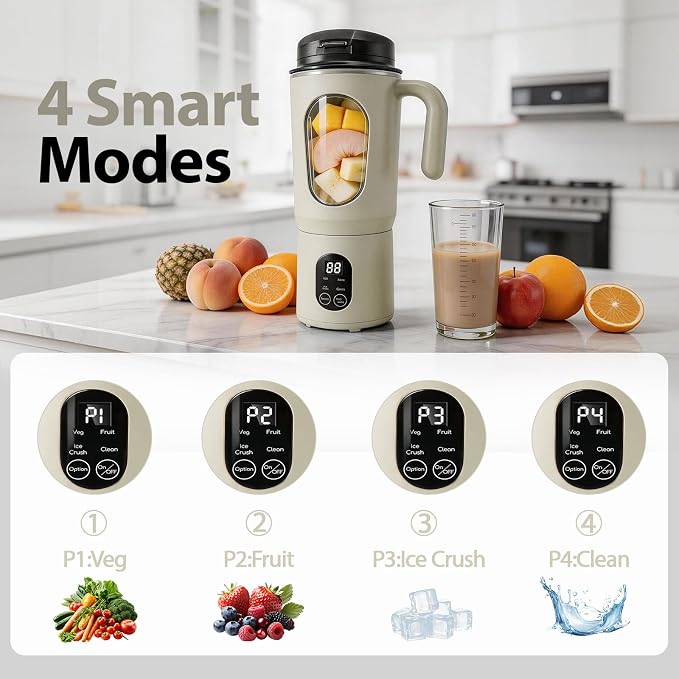 Personal Blender for Smoothies, 580ML USB-C Rechargeable | Portable Blender Cup, 12-Blade Smoothie Maker with Travel Lid, Handle & LED Display for Gym, Office, Travel and Outdoor