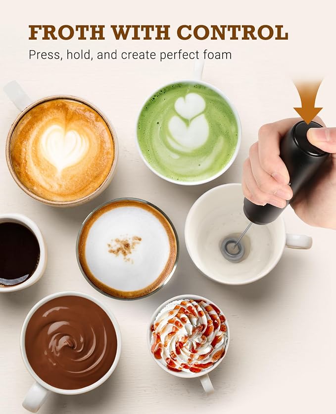 SIMPLETASTE Rechargeable Milk Frother Handheld Dual Coil Whisk Head Mixer | USB-C Portable Hand Frother Wand Drink Mixer for Cappuccino, Bulletproof Coffee, Latte, Black