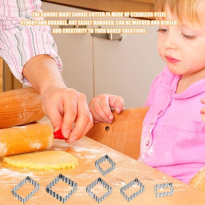Stainless Steel Cookie Cutter Set, 6PCS Zigzag Rectangle Square Sandwiches Cutters Biscuit Molds,Geometric Frame Cookie Cutters Pastry Molds Perfect for Holiday Baking (Rectangle and Square)