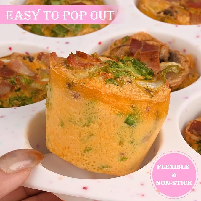 2 Pack Silicone Egg Bite Molds for Air Fryer, Nonstick 7 Cups Air Fryer Muffin Pan for Baking Egg Bite, Mini Muffins, Tart, Mini Cupcake and Quiche (Confetti)