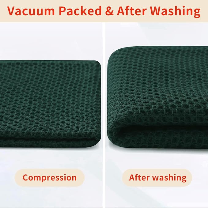 Homaxy 100% Cotton Waffle Weave Kitchen Dish Cloths 24-Pack, Blackish Green | 12 x 12 Inches, Ultra Soft Absorbent Dish Towels, Quick Drying Dish Rags with Hanging Loop