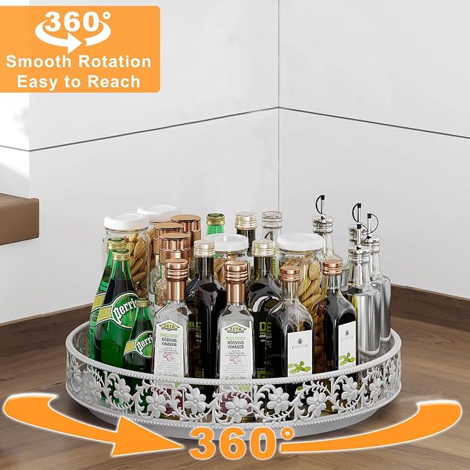13 inch Lazy Susan Turntable Organizer, Black | 360°Rotating, Large Rotating Spice Rack, For Dining Table Top, Cabinet Countertop Pantry, Kitchen Cupboard Bathroom