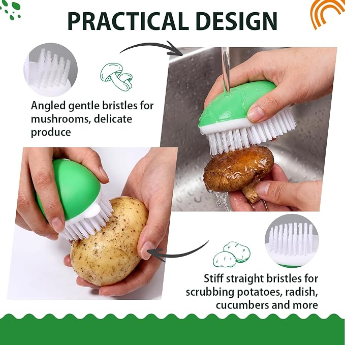 Unittype 2 Pack Fruit and Vegetable Brushes with Grips Potato Scrubber Fruit Cleaning Scrubber Brush Handy Kitchen Gadget Ideal for Cleaning Vegetables and Fruits, Green
