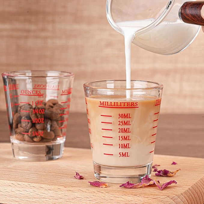 Shot Glasses Measuring cup Espresso Shot Glass Liquid Heavy Wine Glass 2 Pack 26-Incremental Measurement 1oz, 6 Tsp, 2 Tbs, 30ml (Black and Red)