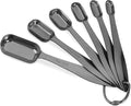 6-Piece 18/8 Stainless Steel Measuring Spoons Set, Dark Gray | Six Engraved US and Metric Sizes From 1/8 TSP to 1 Tbsp Fit Narrow Spice Jars and Stay Together On an O-shaped Ring