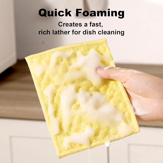 JOYMOOP 16 Packs Microfiber Cleaning Cloth - Bubble Mesh, Reusable Non-Scratch Cleaning Rags, Dual-Sided Dish Cloths, Multipurpose Dish Rags for Dishwashing, Kitchen, Stainless Steel, Yellow