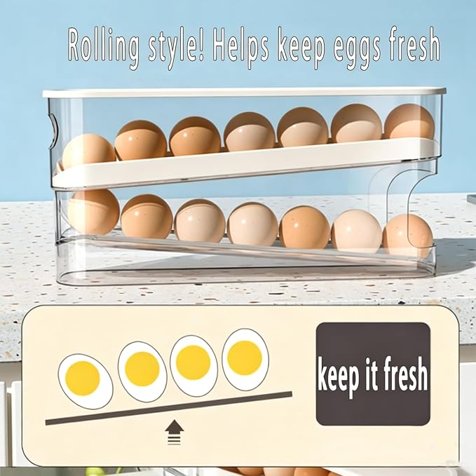 WACOI Auto Rolling Fridge Egg Organizer, Space Saving Eggs Dispenser for Refrigerator Storager, Home Egg Holder, 1 pack
