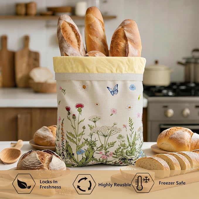 Reusable Beeswax Bread Bags for Homemade Bread & Sourdough, 2-Pack XL Airtight Food Storage Bags, Organic Cotton Linen Covers - Freezer-Friendly Freshness Preservation Keeps Fresh Longer