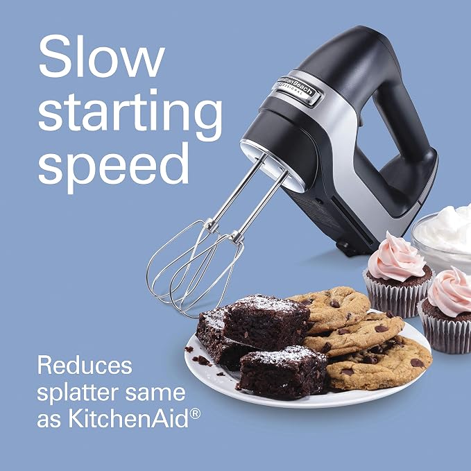 Hamilton Beach Professional 5-Speed Electric Hand Mixer | High-Performance DC Motor | Slow Start | Snap-On Storage Case | Stainless Steel Beaters & Whisk | Black | 62651