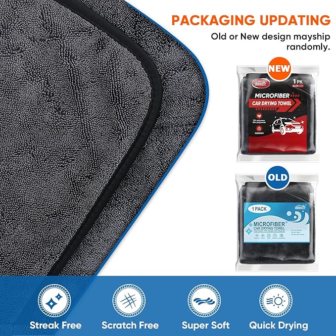 HOMEXCEL Car Drying Towel, 36"x 24" Microfiber Towels for Cars, Trucks, SUV | Professional Microfiber Drying Towels for Cars Detailing & Cleaning, with Twisted-Loop, 1200GSM for a Streak-Free Finish