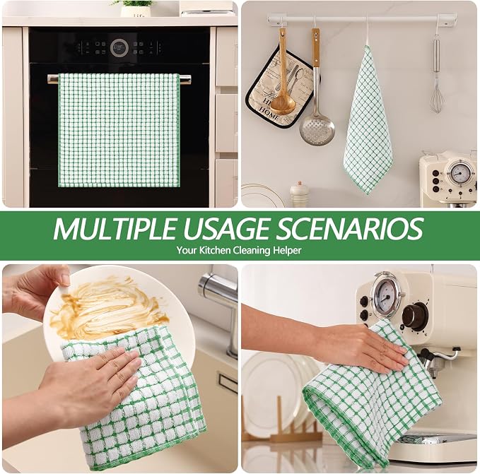 Homaxy Kitchen Towels and Dishcloths Set, Set of 8, Green | Cotton Terry Kitchen Dish Towels, Super Soft and Absorbent Dish Cloths, 16 x 25 and 12 x 12 Inches