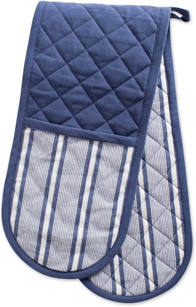 DII Double Strip Chef Kitchen Cooking & Baking Collection, Double Oven Mitt, 35x7.5, French Blue