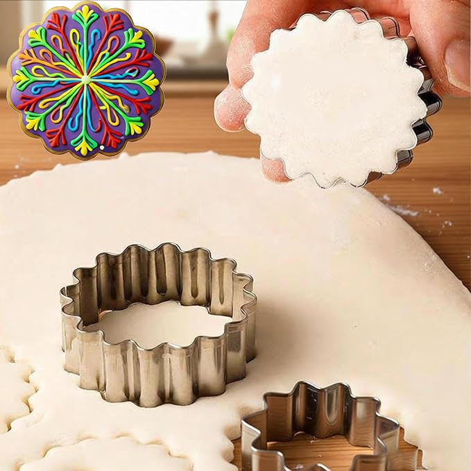11Pcs Scalloped Cookie Cutter Set, Assorted Sizes-Include3 Square,3 Rectangle and 5 Round Fondant Molds,Reusable with Jagged Edge Design for a Special Event Holiday Everyday Treat (11Pcs)