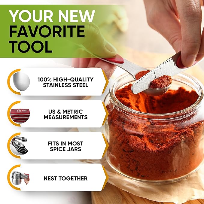 Spring Chef Magnetic Measuring Cups & Spoons Set of 15, Patented, Red | Stackable Stainless Steel Measuring Cups & Heavy Duty Metal Measuring Spoons with Levelers for Dry & Liquid Ingredients