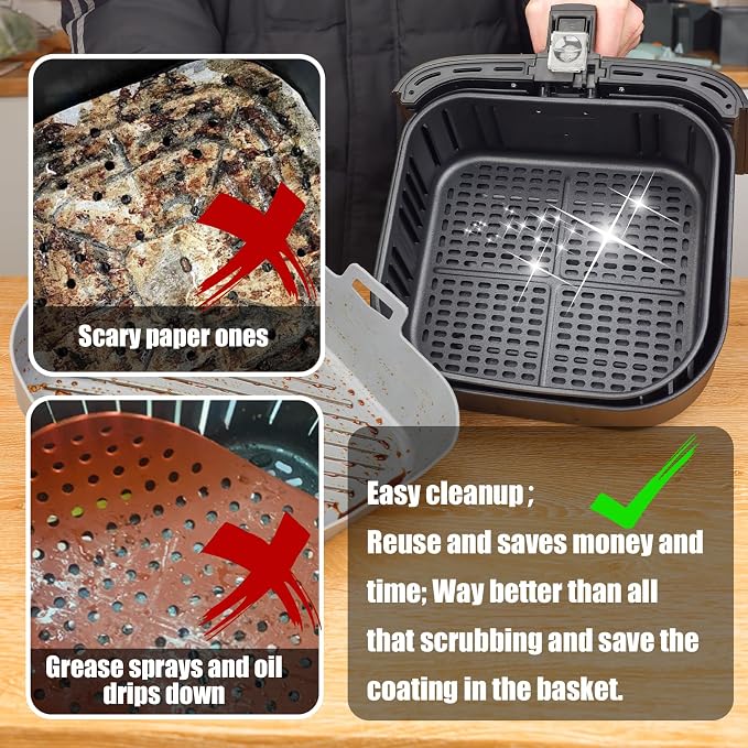 Golden Associate Silicone Liners Square for 8 to 8.5 inch Air Fryer, 4 Pcs | Non-stick, Food-grade, Reusable, Silicone Basket, Baking Tray, Airfryer Accessories