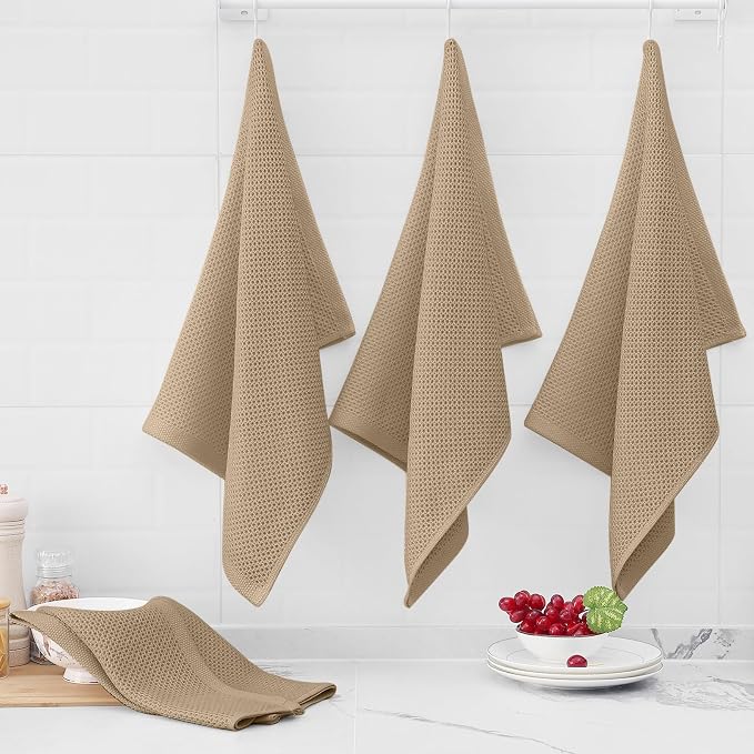 Homaxy 100% Cotton Oversized Waffle Weave Kitchen Towels 6-Pack, Tan | 20 x 28 Inches, Ultra Soft Absorbent Dish Towels, Quick Drying Large Cleaning Towels