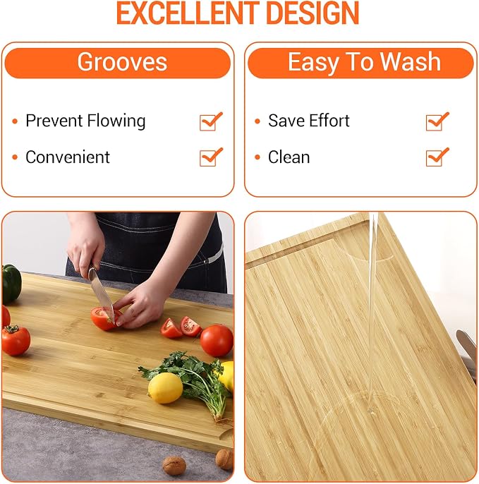 30 Inch Extra Large Bamboo Cutting Board for Kitchen, Stove Top Cover Wood Chopping Board with Handle and Juice Groove, Noodle Board, Meat Carving, and Charcuterie Board, 30 x 20 Inch