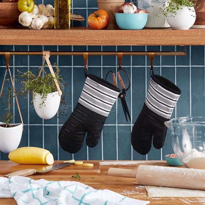 KITCHENAID Albany Oven Mitt 2-Pack Set, Matte Black, 7"x13"