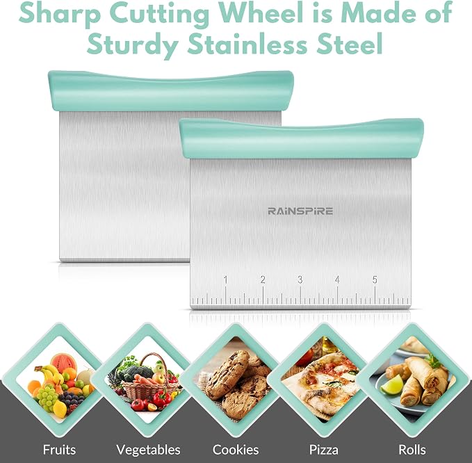 Upgraded 304 Stainless Steel Multi-Purpose Bench Scraper with Measurement Marks, Dishwasher Safe, Dough Cutter for Pizza, Bread and Cookie Dough Vegetable Chopper, Baking Supplies, Mint Green