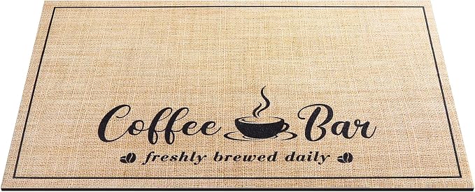 CooRug Fashion Coffee Mat, Dish Drying Mat 16" x 24" Beige | Hide Stain, Absorbent, Coffee Bar Accessories, Heat Resistant, Non-slip, Eco-friendly, Easy to Clean