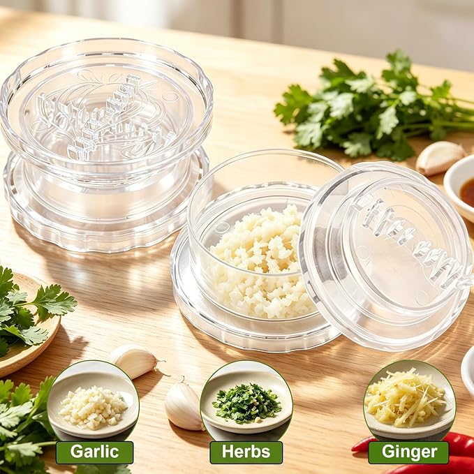 2PCS Clear Manual Garlic Twister and Ginger Mincer Tool,Manual Garlic Twister and Mincer for Garlics, Onion, Ginger, Herbs, Nuts, Impact Resistant Kitchen Gadget & Home Accessory