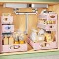 Kitstorack Under Sink Organizer 3-Tier Slide Out Drawer 2-Pack Pink | Height Adjustable, Metal Mesh Storage Rack, Pull out Cabinet Organizer Shelf for Bathroom Kitchen Pantry Home Organization