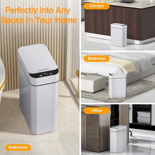 Automatic Bathroom Trash Can Touchless 2.6 Gallon Small Trash Cans with Lid Narrow Garbage Can for Kitchen, Toilet, Bedroom, RV, Living Room