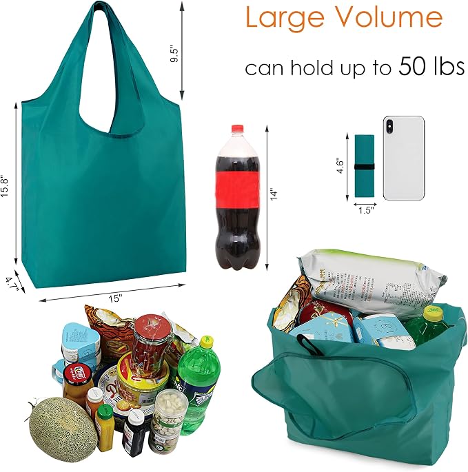 BeeGreen Marrs Reusable Grocery Bags Wholesale Green Reusable Kitchen Bags Bulk Foldable-Machine Washable with Zipper Storage Pouch 50 Packs