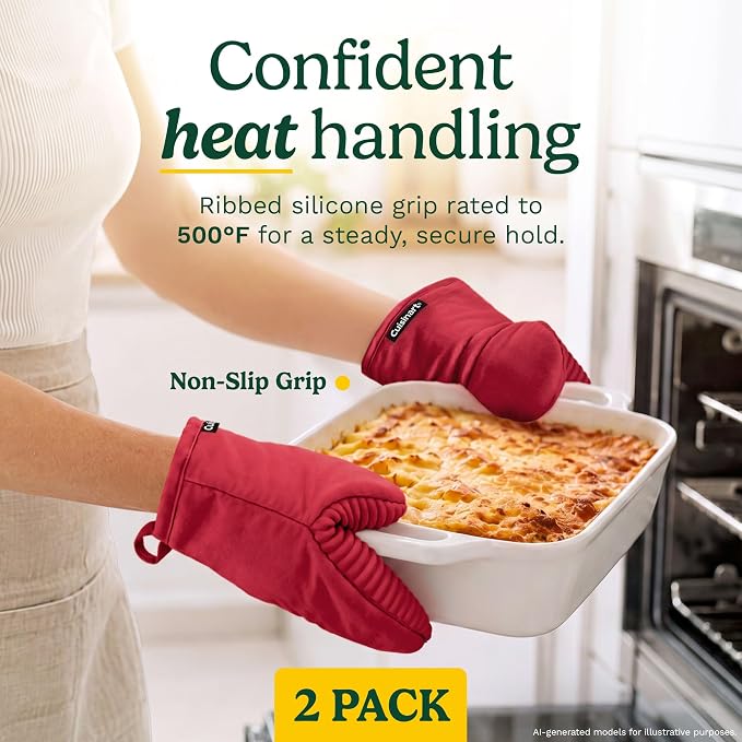 Cuisinart Mini Oven Mitts, 2-Pack 5"x8.5", Heat Resistant 500F | Compact pot holder for baking, air fryer, and cookware, silicone non-slip grip, hanging loop, fits either hand, wipes clean