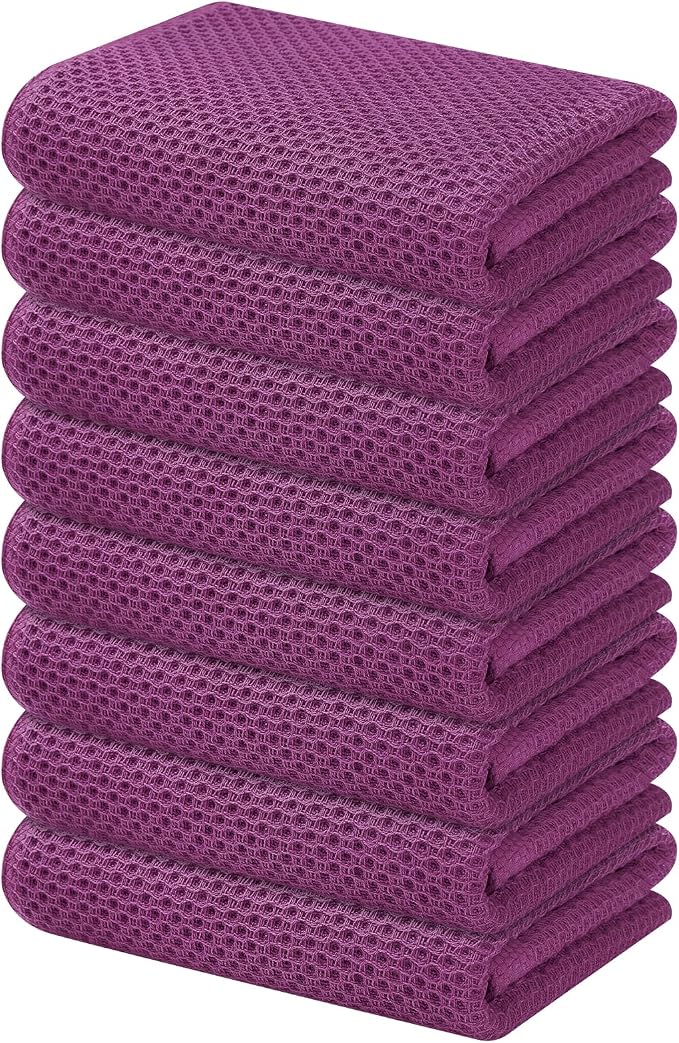 Kitinjoy 100% Cotton Waffle 8-Pack Kitchen Towels, 13" x 28", Violet | Super Soft, Ultra-Absorbent, Fast Drying, lightweight, Quick Drying Kitchen Hand Towels