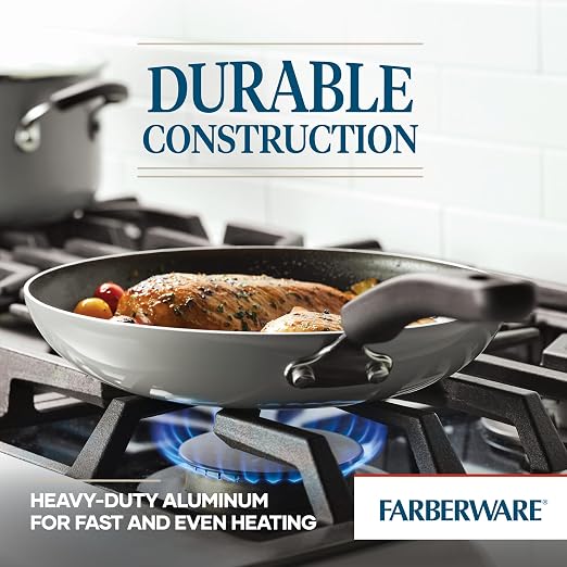 Farberware Cookstart Aluminum DiamondMax Nonstick Cookware Set, Kitchen Essentials, 5 Quarts, Silver