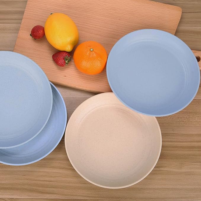 7.8 Inches Unbreakable Wheat Straw Plates - Reusable Plate Dinner Set - Dishwasher & Microwave Safe - Healthy, BPA Free & Eco-Friendly (7.8 Inches/4 Blue)