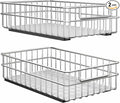 Pull out Cabinet Organizer, Stainless Steel 2-Pack (9.8"W x 16.5"D) Full-Extension Slide out Drawer, Adhesive Roll out Can Spice Storage Basket Shelf Rack for Pantry, Kitchen, Bathroom, Home Closet